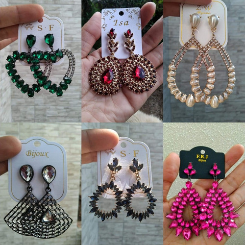Brincos Max Strass 10 Pares Atacado Revenda Moda Festa