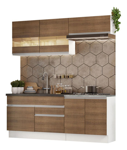 Armario Cocina Completo 200cm Glamy Madesa 07 Color Blanco/Marrón