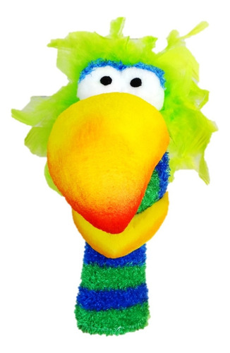 Títere Pajaro Verde. Sock Puppet. Calcetín Pelo De Pluma.