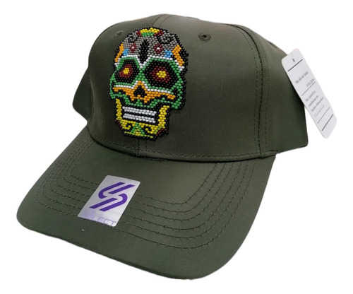 Gorra Chaquira Artesanal Calavera Craneo Wixarika Ajustable