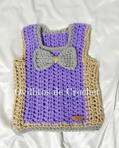 Chaleco De Niñas A Crochet Modelo Moño Talle 3- 5 Años 