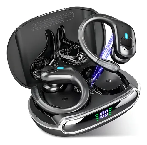 Fones de ouvido esportivos D2G Bluetooth sem fio Mertto 75 horas, 650 mAh, Bluetooth 5.3, cancelamento de ruído Enc, tela LED, resistência à água IPX7, para negócios, entretenimento e corrida