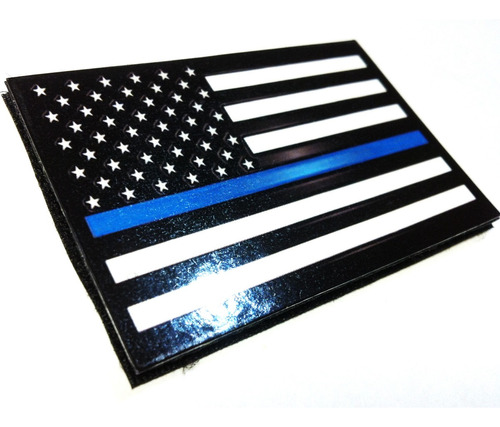 Parche Bandera Americana Plástica Línea Azul Nypd Con Abrojo