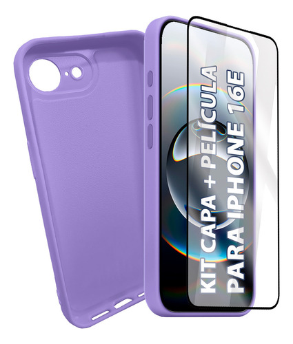 Kit Capa + Película 3d Para iPhone 16e Silicone Colorido