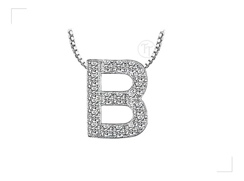 Collar Letra B Plata 1ra Ley 925 By Thi Tur® Zir Diamond