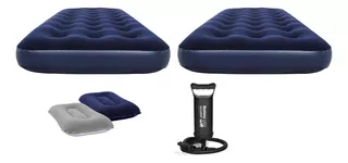 Colchon Inflable 1 Plaza X2 Camping + Almohadas + Inflador