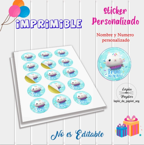 Kit Imprimible Sticker Circulo Multiuso Pastelito Muñecas