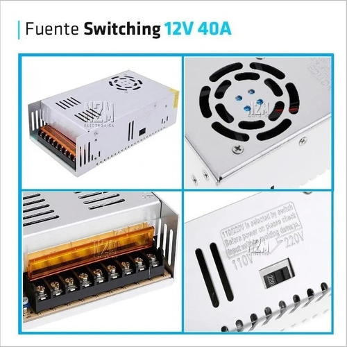 Imagen 3 de 10 de Fuente 12v 40a Metalica Regulada Switching Tira Led Cctv Premium