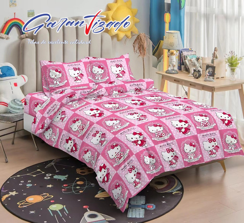 Cubrelecho Hello Kitty +2 Fundas De Almohadas 