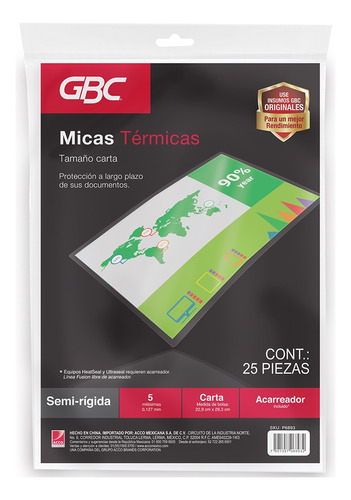 Mica Térmica Para Enmicar Gbc Tam Carta 5 Milésimas-25 Pz