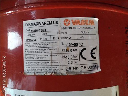 Tanque Hidroneumatico Varem Maxivarem Us 40l Horizontal