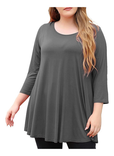 Playera Holgada De Manga Larga Con Cuello Redondo Y Talla G