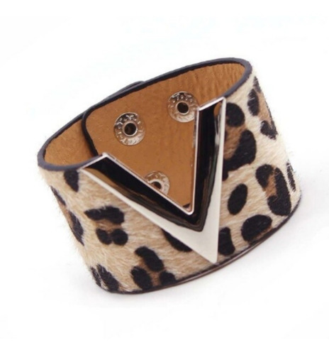 Pulseira Feminina Bracelete Couro Joia Moda Leopardo