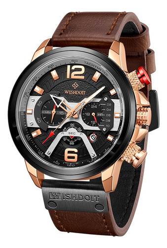 Wishdoit Original Relojes Hombre Cuero Oro Acero Inoxidable