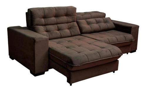 Sofá Retrátil e Reclinável 2,50m Molas Ensacadas Pillow Top Suede New Califórnia Café