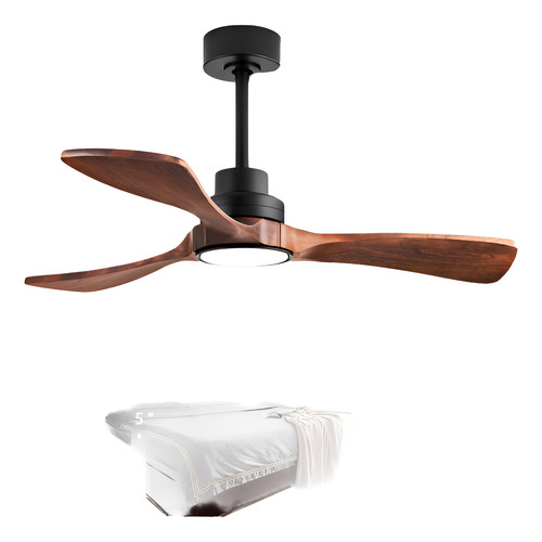 Ventilador De Techo 3 Aspas Color Negro Madera Luz Control 1.067 M Negro Madera Madera 3