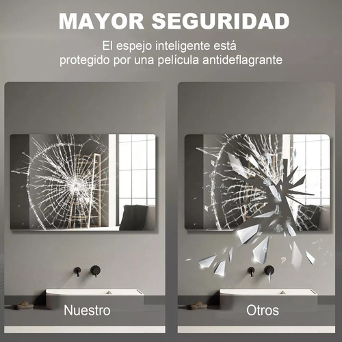 Banna, Espejo De Baño Led 70x90cm Táctil Función Antivaho, Espejo Led Táctil Con Retroiluminación Espejo Led Espejo Rectangular Espejo Inteligente Yanyan