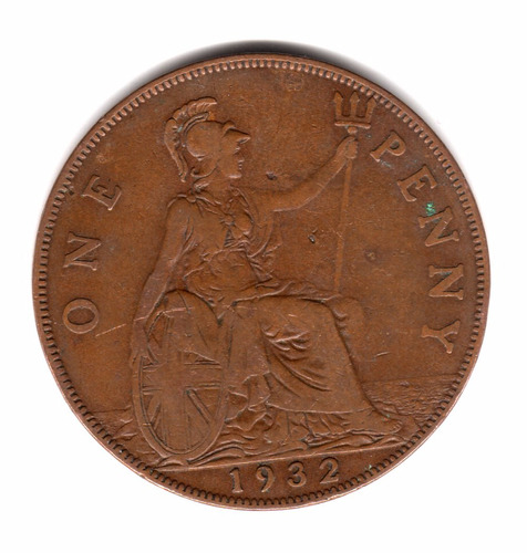 Inglaterra Gran Bretaña Moneda 1 Penny 1932 Km#838 Cobre