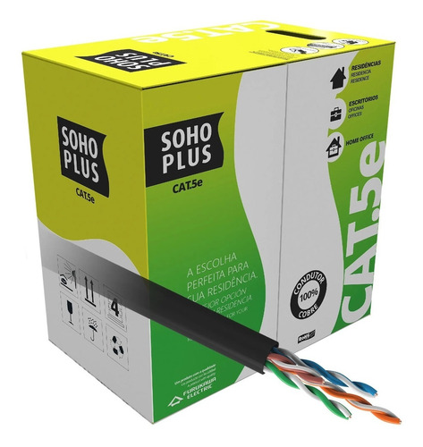 Imagem 1 de 6 de Cabo De Rede Furukawa Cat 5e Caixa 305m Cmx Soho Plus Preto
