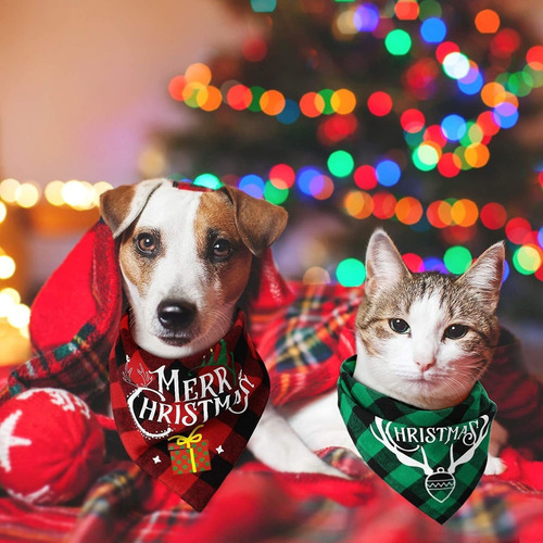 pañuelo Perro a Cuadros con patrón de Copo de Nieve Baberos de algodón con triángulo LUTER 2 Piezas de Bandana Perro de Navidad tamaño S, Rojo y Azul Cachorro Bufandas 