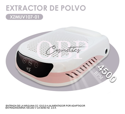 Extractor De Polvo De Uñas Recargable Con Almohadilla Pu 60w