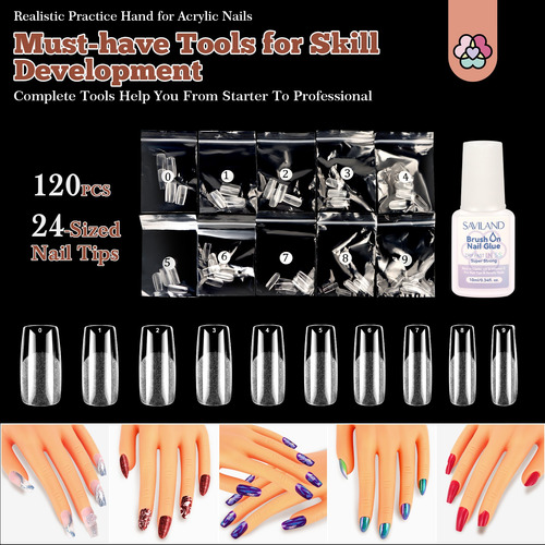 Saviland Mano De Práctica Para Uñas Acrílico, Puntas De Uñas