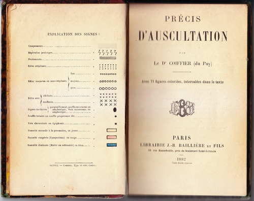 Précis D'auscultación Par Le Dr. Coiffier. Paris. 1882.