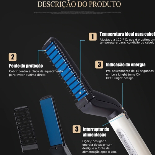 Prancha Fios Barba E Cabelo Chapinha Pente Escova Cerâmica