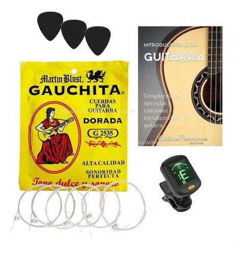 Combo Encordado Guitarra Criolla + Afinador + Manual + Puas