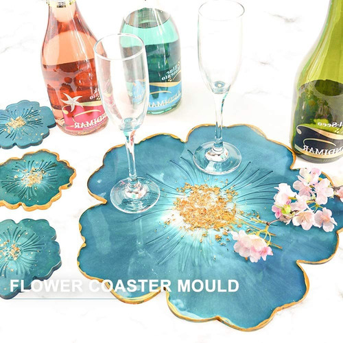 Moldes Resina Para Posavasos Flores Bandeja Pétalos Silicona