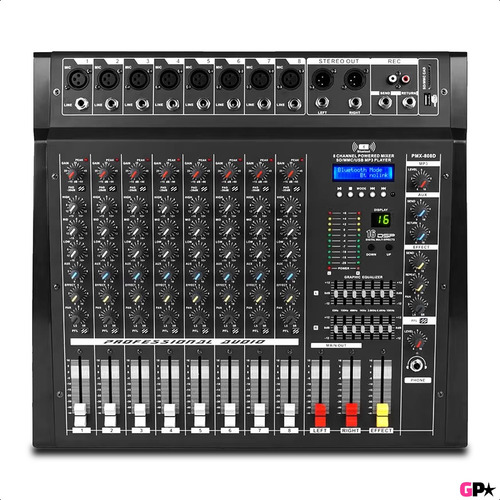 Sistema De Sonido 600w Mixer 8ch Potenciada 2 Bafles Cables