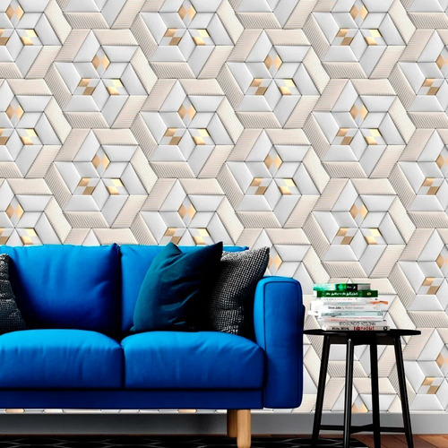 Imagem 2 de 3 de Papel De Parede 3d Dourado Cinza Geometrico Rolo Autocolante