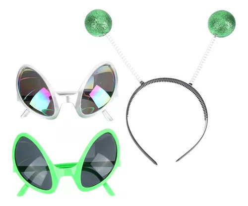 Diadema Divertida With Marciana Antenna, Accessories For Cos Color Green Sunglasses Silver Laser Green Headband