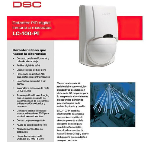Sensor Movimiento Detector Antimascota Pir Alarma Dsc Lc100