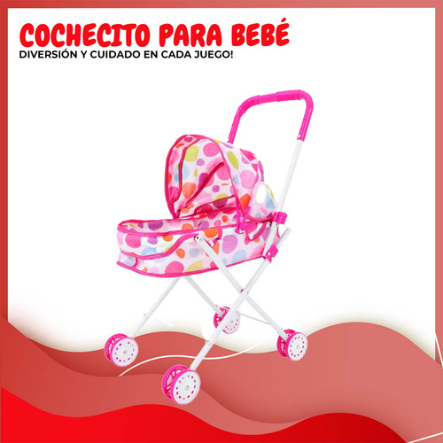 Cochecito De Aluminio Para Muñecas De Juguete Plegable Mod. Circulos De Colores