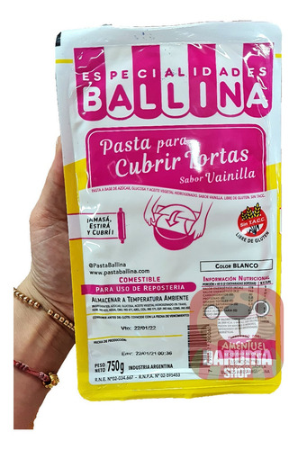 Pasta Ballina Reposteria 750g Blanco Cubre Tortas Belgrano