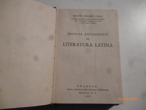 Antologia De Literatura Latina Agustin Millares Carlo