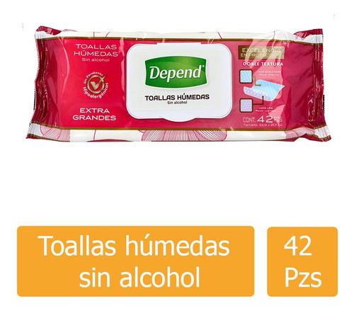 Depend Paquete Con 42 Toallas Húmedas Sin Alcohol