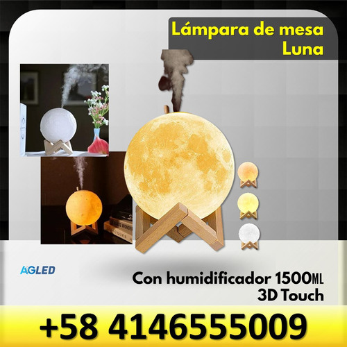 Lampara Led De Mesa Luna 3d 3000k6000k Humif 1500ml Touch