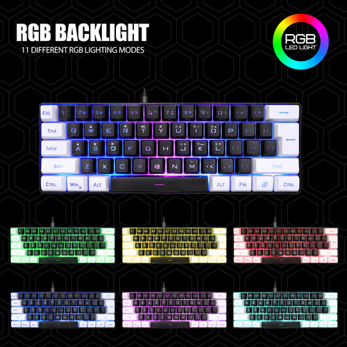Teclado Com Fio G61 Mini Rgb Led Backlight 61 Teclas Ergonôm