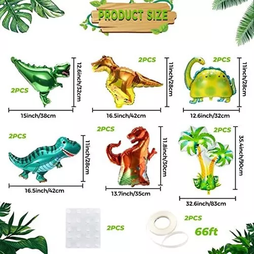 Globos de dinosaurio para bebé, suministros de fiesta de dinosaurios,  fiesta temática de dinosaurios, globos de aluminio Mylar helio de la selva  para