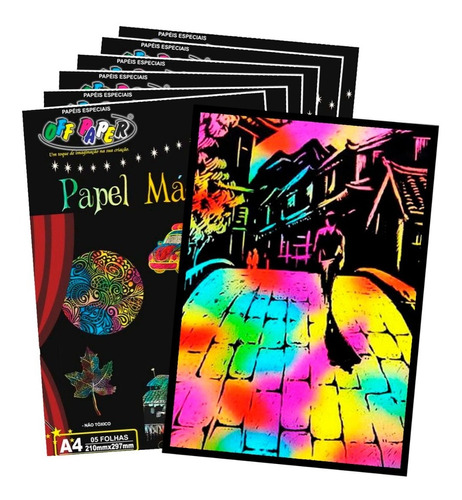 Papel Magico Preto / Colorido Para Fazer Desenhos - 6 Pacote