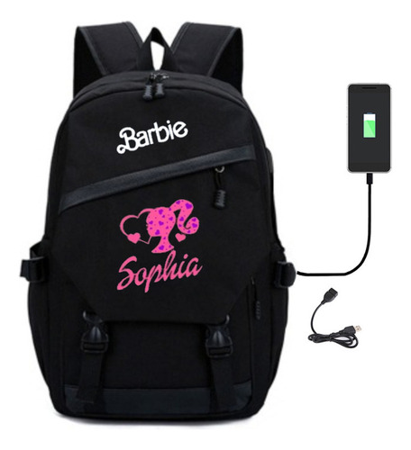 Mochila Escolar Con Estampado De Barbie 2023, Con Cable Usb Color 15