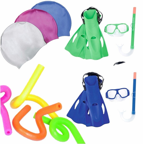 Combo Bestway Snorkel Mascara Patas Rana Gorra Flotador Aqua