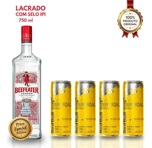 Combo 1 Gin Beefeater London Dry + 4redbull Tropical Tradicional