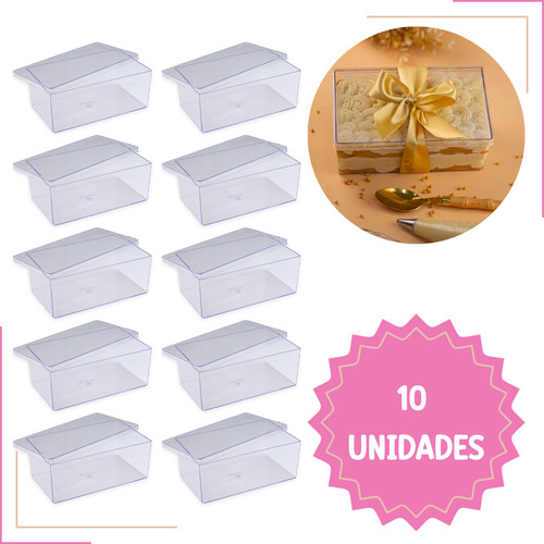 Cake Box Caixa Acrílico Transparente Sobremesa 1500ml 10un