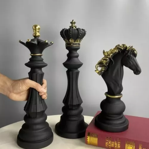 Decoração Peças Xadrez Preto Rei Rainha Cavalo Grande