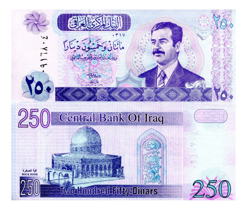 Billete De Irak 250 Dinares Saddam Hussein Nuevo Sin C. 2002