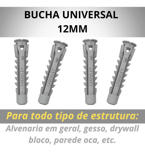 Bucha Universal 12mm C Aba Parede Bloco Gesso Drywall 100un