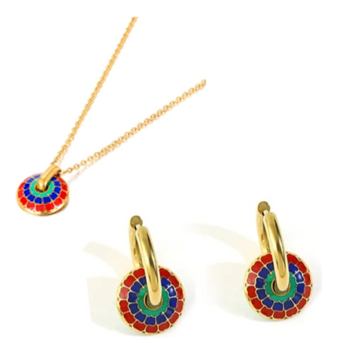 Conjunto Joyas, Collar + Aros Colgantes, Colores